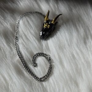 Dungeons And Dragons Black and Gold Dragon Pendant Necklace With Mini Dice.